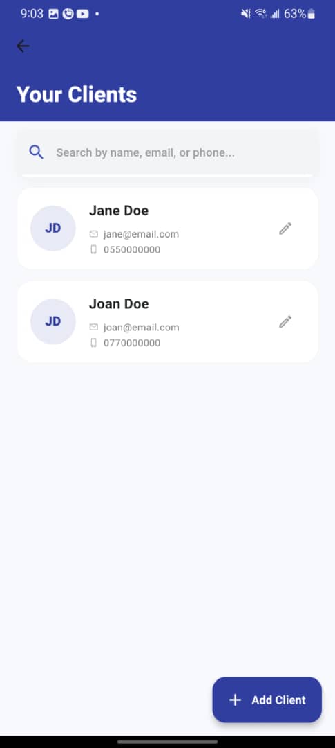 clients list screenshot